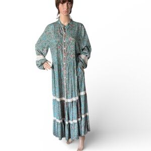 Impression Paris Cold Silk Cottagecore Prairie Maxi Dress Size M/L W Pockets